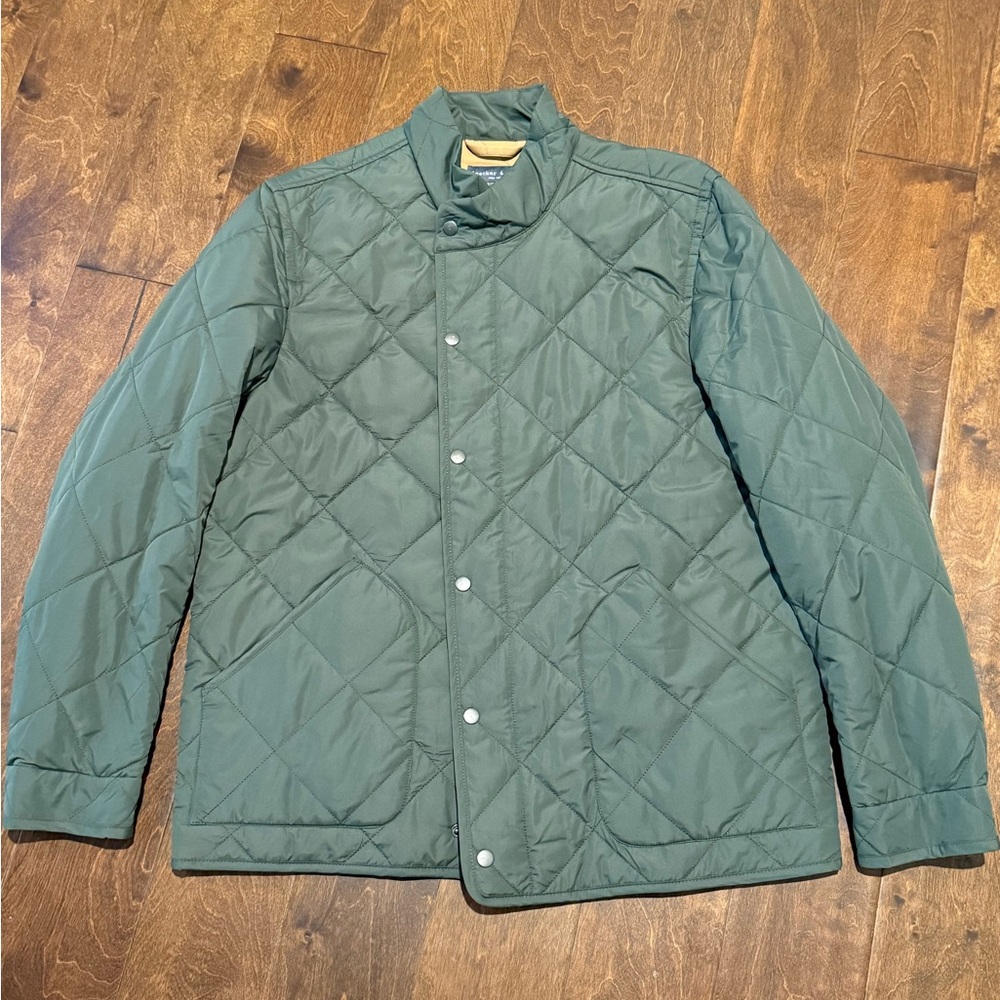 Bleecker & Broad Men’s Large Green Diamond Quilted Shirt Jacket Standing Collar